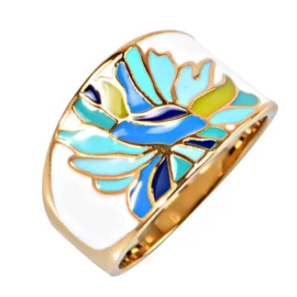 Fashion Jewelry Flower Shape 18K Gold 3A Zircon Enamel Ring for Women