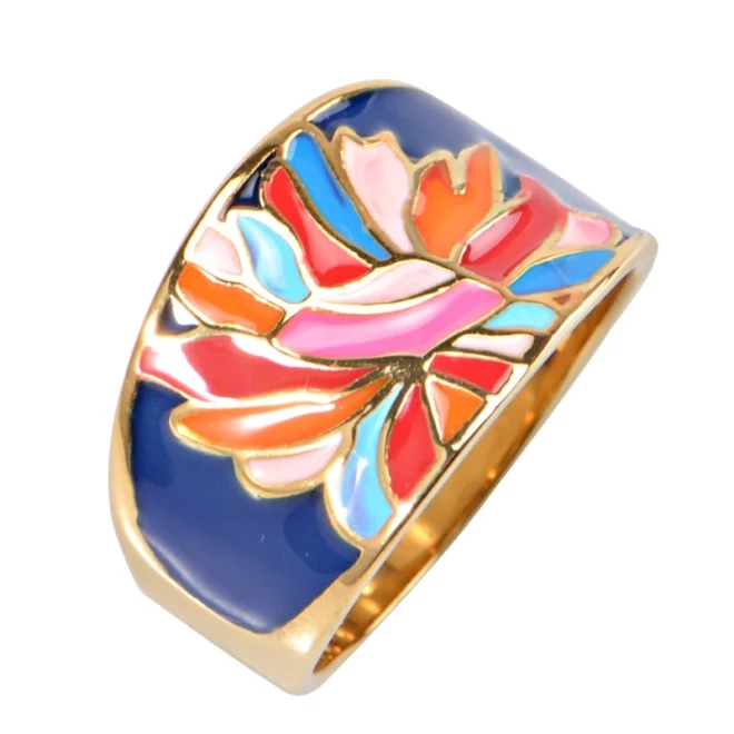 Fashion Jewelry Flower Shape 18K Gold 3A Zircon Enamel Ring for Women - Image 3