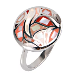 New Fashion Stainless Steel Jewelry Inlay Enamel Natural Shell and Crystal Diamond Women Ring