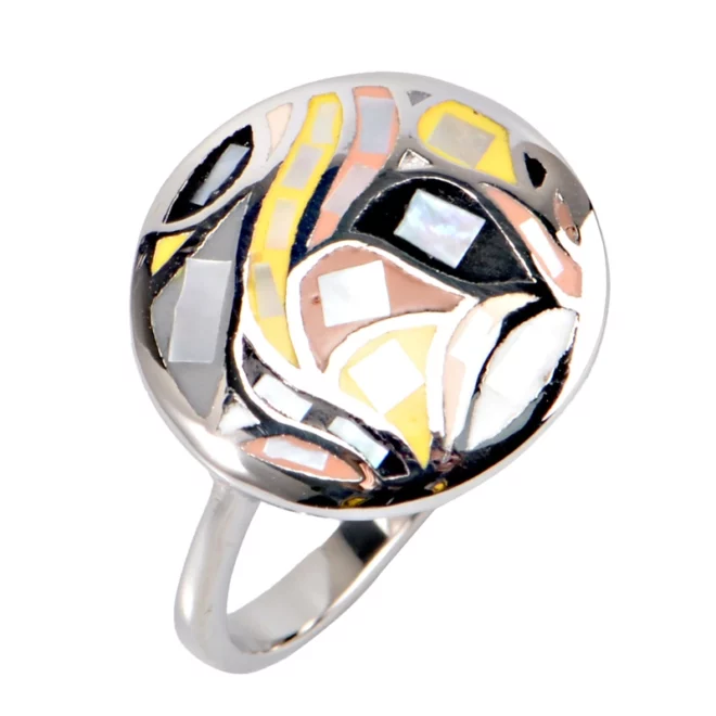 New Fashion Stainless Steel Jewelry Inlay Enamel Natural Shell and Crystal Diamond Women Ring - Image 3