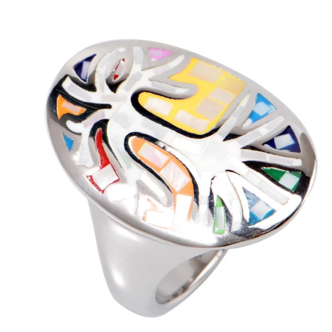 Colorful Mosaic Statement Ring – Stainless Steel Artistic Design - Image 2