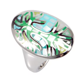 Stainless Steel Fashion Ring with Enamel Inlay – Abstract Mosaic Style