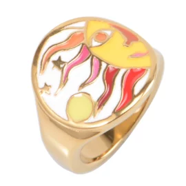 14K Solid Yellow Gold Multi Gemstone Fashion Ring
