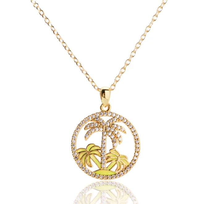 2.22g 14K Massiv Gelbgold Palmen Anhänger mit Diamanten Baum Halskette Halskette für Geschenk - Image 2