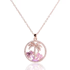 2.22g 14K Massiv Gelbgold Palmen Anhänger mit Diamanten Baum Halskette Halskette für Geschenk