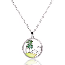 1.93g Exquisite Dolphin and Sea Wave Round Pendant Necklace