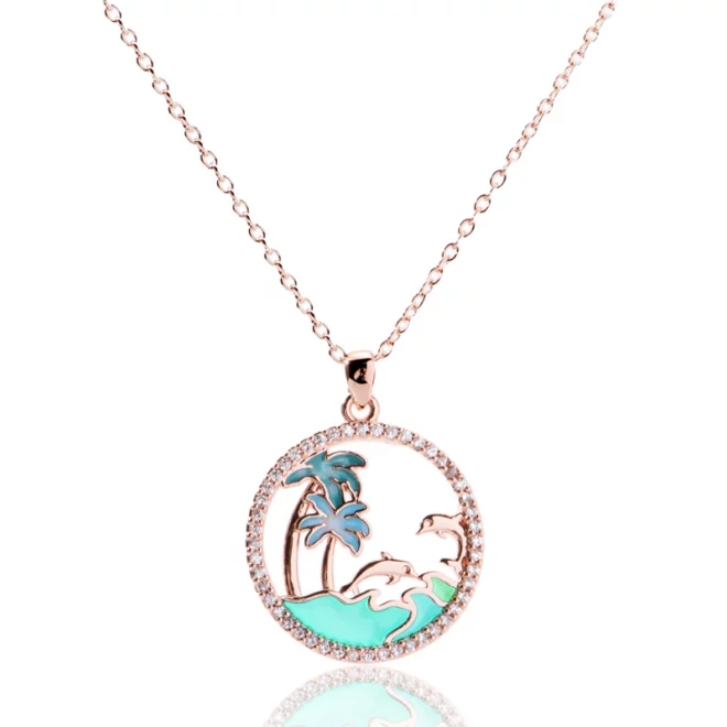 1.93g Exquisite Dolphin and Sea Wave Round Pendant Necklace - Image 3