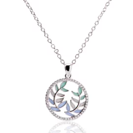 1.9g Silver Leaf Necklace Circle Pendant Sterling Silver