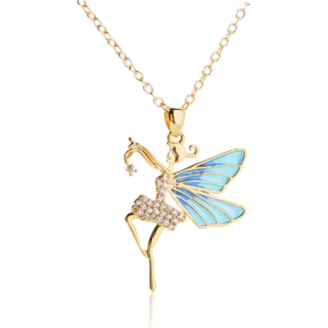 1.86g High Quality 18K Gold Plated Flower Fairy Wings Necklace Pendant Stainless Steel Zircon Fashion Jewelry for Women - Image 3