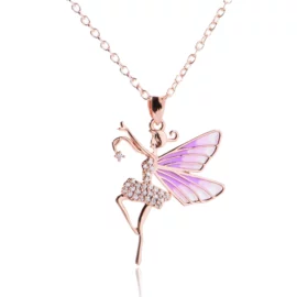 1.86g High Quality 18K Gold Plated Flower Fairy Wings Necklace Pendant Stainless Steel Zircon Fashion Jewelry for Women