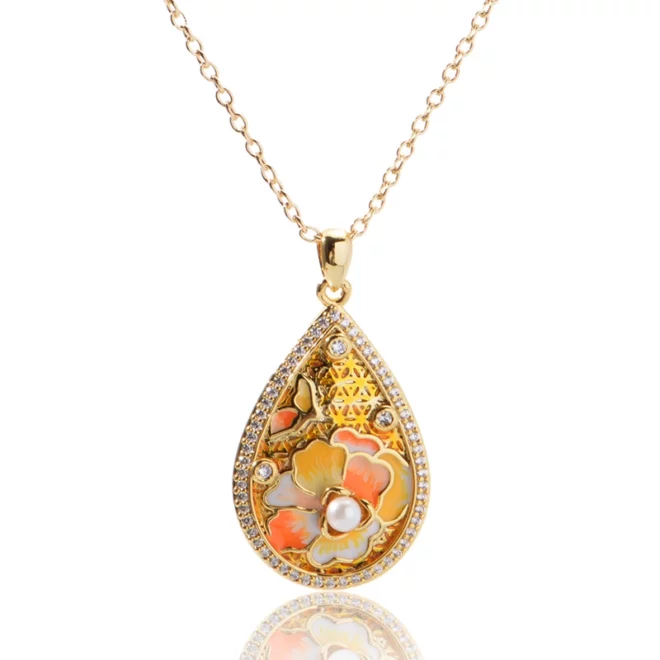 3.4g Fashion Handmade Enamel Flower Necklace for Women European American Pastoral Teardrop Flower Pendant Necklace - Image 2