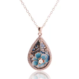 3.4g Fashion Handmade Enamel Flower Necklace for Women European American Pastoral Teardrop Flower Pendant Necklace