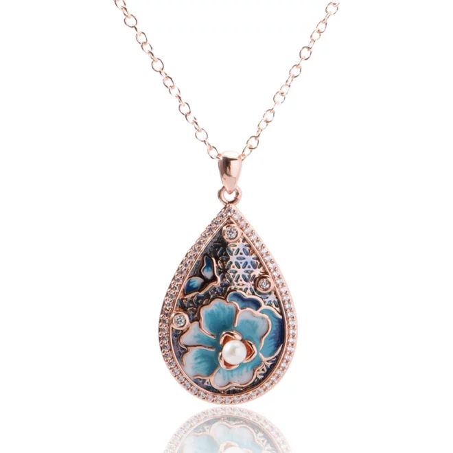 3.4g Fashion Handmade Enamel Flower Necklace for Women European American Pastoral Teardrop Flower Pendant Necklace