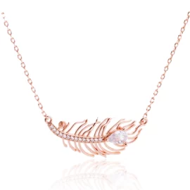2.97g Friendly Tarnish Free Fashion Jewelry Silver Engraved Gold Leaf Shape Pendant Necklace