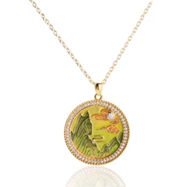 3.57g Hot Selling Cute Cartoon Colorful Landscape Gemstone Pendant Children’s Necklace Sweater Chain