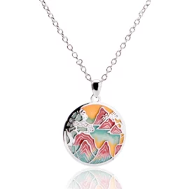 3.57g New Hand-painted Drip Oil Mountain element Pet Round Tarot Necklace Color Preservation Electroplating