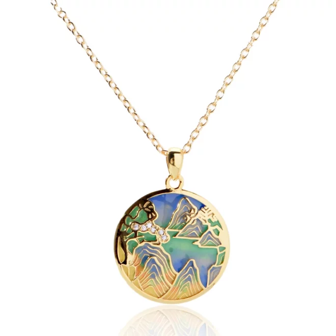 3.57g New Hand-painted Drip Oil Mountain element Pet Round Tarot Necklace Color Preservation Electroplating - Image 3