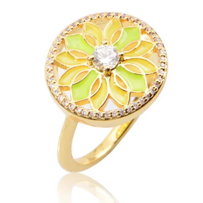 3.28g Women 18K Gold with Zircon Stones Flower Silver Gold Plated Diamond Rings Fingers