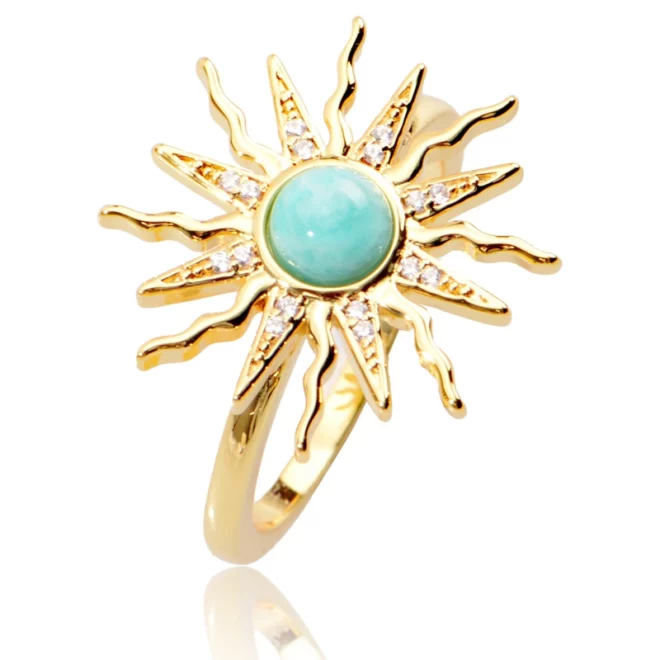 2.76g Trendy Gold Vermeil Women's Fashion Ring Sun Star 925 Silver