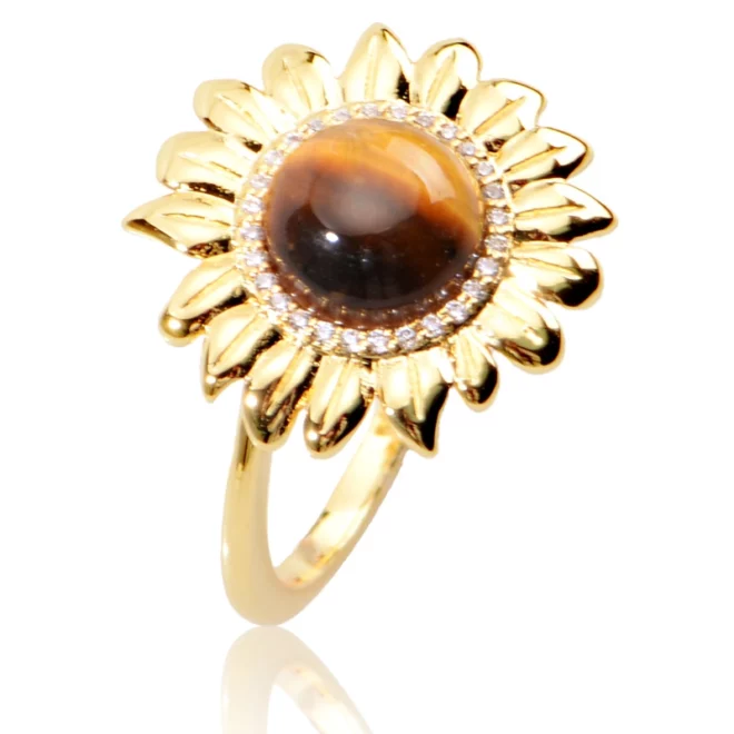 3.32g Sunflower CZ Ring Silver Plated 18k Gold Jewelry Vintage Ring - Image 4