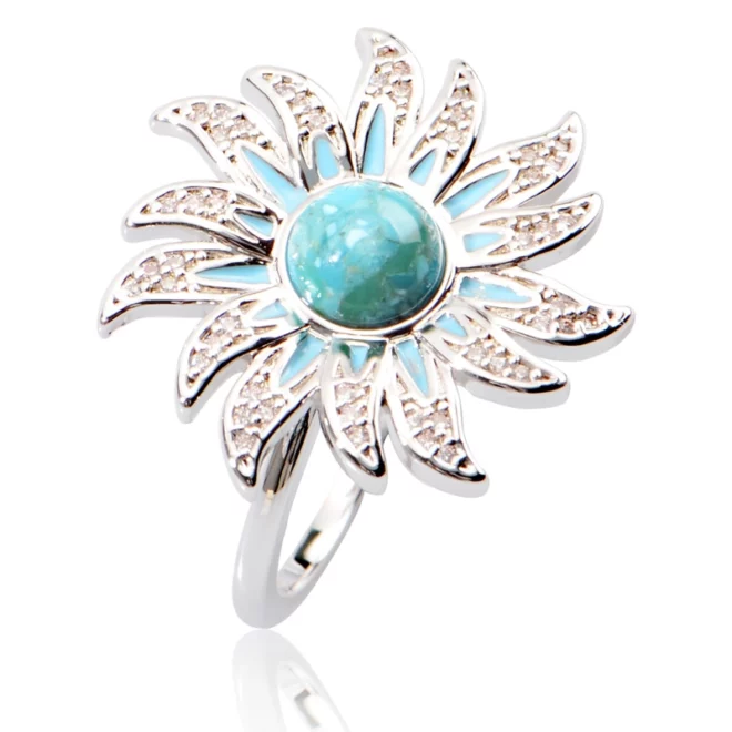 3.65g High Quality Fashion 925 Silver Jewelry Sunflower Opal 18k Gold Vermeil Wedding Band Ring - Image 3