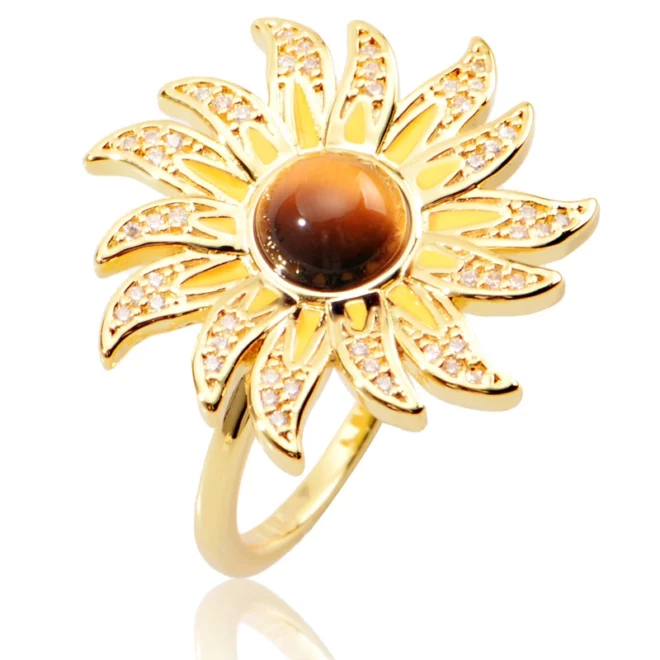 3.65g High Quality Fashion 925 Silver Jewelry Sunflower Opal 18k Gold Vermeil Wedding Band Ring - Image 2