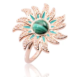 3.65g High Quality Fashion 925 Silver Jewelry Sunflower Opal 18k Gold Vermeil Wedding Band Ring