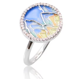 2.72g Artisan Silver Ring with Colorful Mountain Design Enamel Zircon Detail