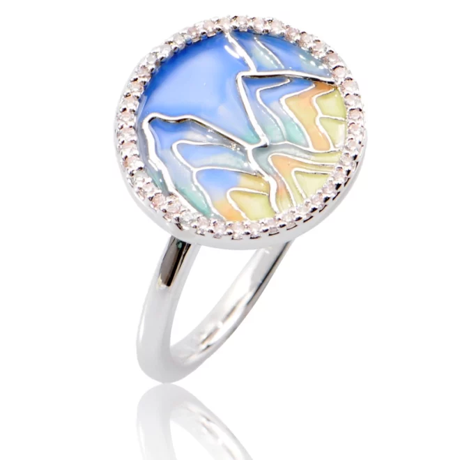 2.72g Artisan Silver Ring with Colorful Mountain Design Enamel Zircon Detail