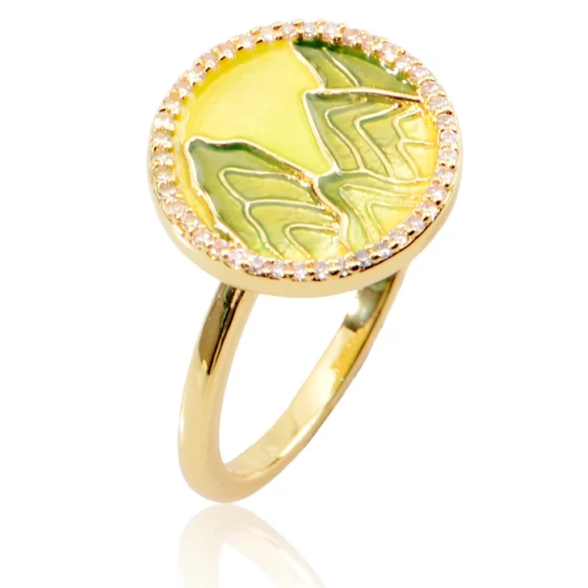2.72g Artisan Silver Ring with Colorful Mountain Design Enamel Zircon Detail - Image 2