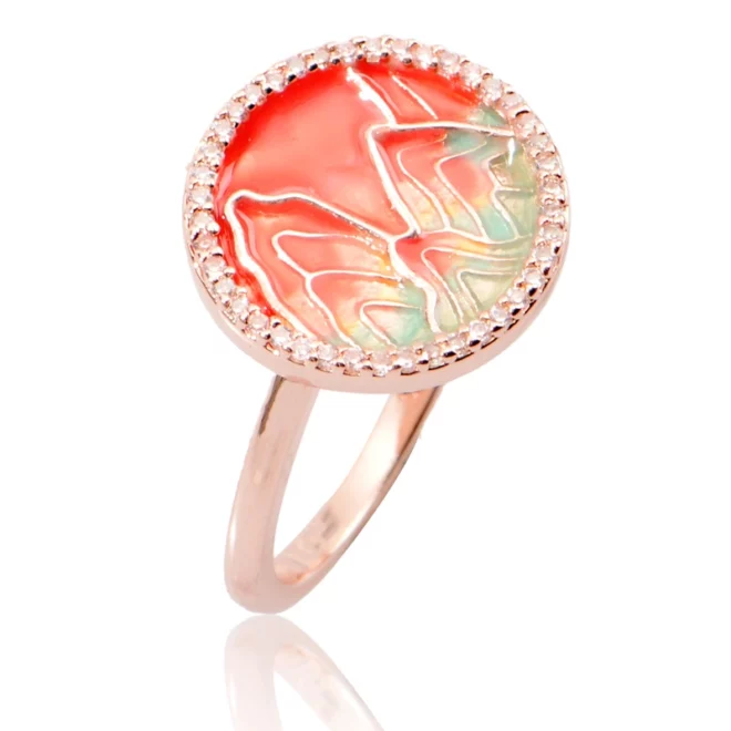 2.72g Artisan Silver Ring with Colorful Mountain Design Enamel Zircon Detail - Image 3