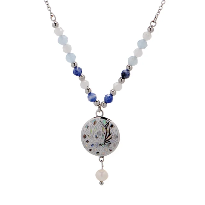 Trendy Double Layer Necklace – Abstract Face & Pearl Pendant in Stainless Steel - Image 3