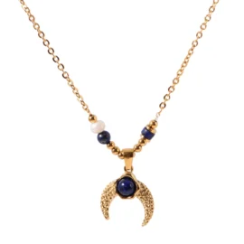 Newest INS Style Stainless Steel Natural Gemstones Jewelry OX Horn Pendant Necklace
