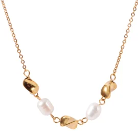 New Freshwater Pearl Necklace 18K Gold Plated Chain Beaded Necklace Stainless Steel