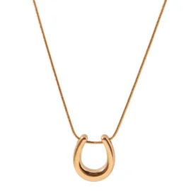 Plated Snake Chain Horseshoe U Shape Lucky You Pendant Necklace Gold 18K