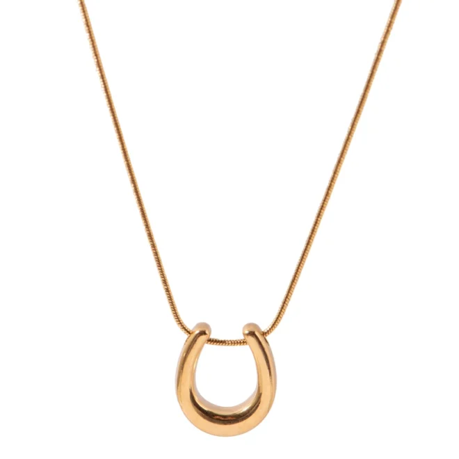 Plated Snake Chain Horseshoe U Shape Lucky You Pendant Necklace Gold 18K