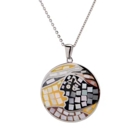 Modern Artistic Face Necklace – Funky Stainless Steel Chain with Enamel Design