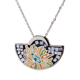 Colorful Mosaic Flower Pendant Necklace – Stainless Steel Jewelry for Women | Waterproof & Hypoallergenic