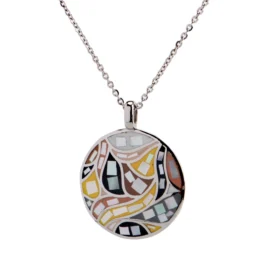 Enamel Pendant Necklace Pierced Earring Set Snake Chain Open Circle