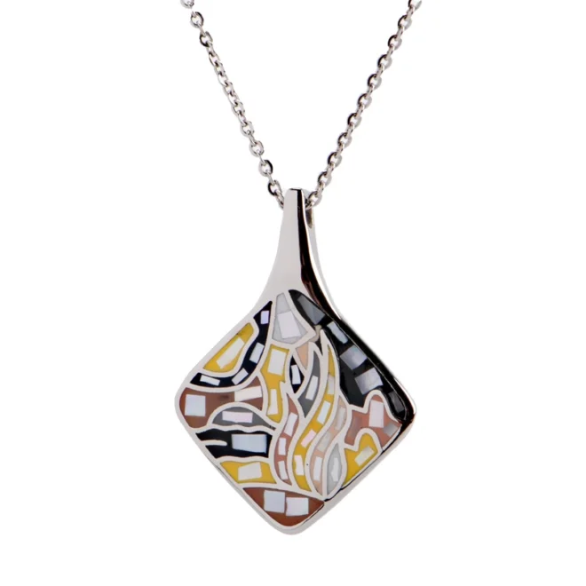 Trendy Stainless Steel Mosaic Pendant Necklace – Hypoallergenic, Fade-Resistant, Unique Geometric Design - Image 3