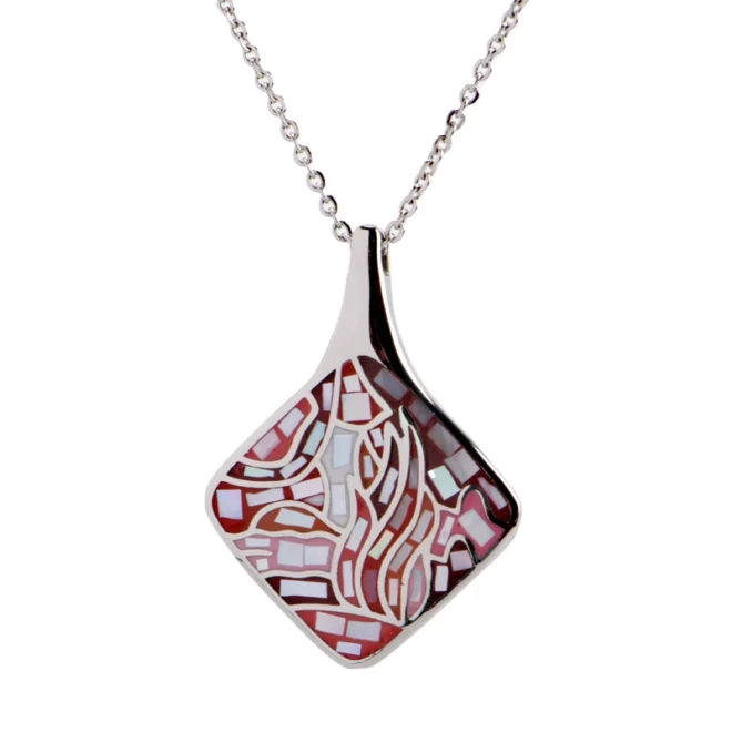 Trendy Stainless Steel Mosaic Pendant Necklace – Hypoallergenic, Fade-Resistant, Unique Geometric Design