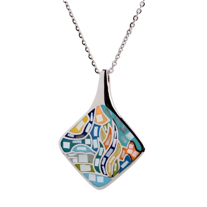Trendy Stainless Steel Mosaic Pendant Necklace – Hypoallergenic, Fade-Resistant, Unique Geometric Design - Image 2