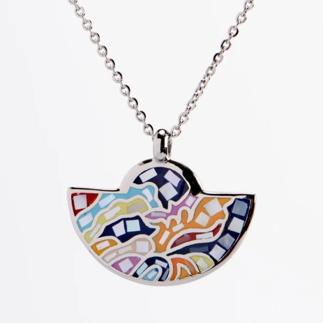 Trendy Gold Plated Mosaic Necklace – Hypoallergenic Stainless Steel, Unique Artistic Style - Image 5