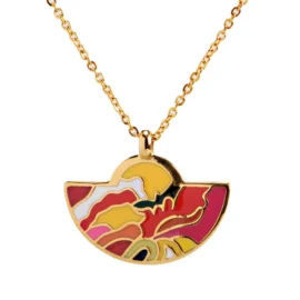 Gold Stainless Steel Enamel Pendant Necklace – Colorful Abstract Design for Women