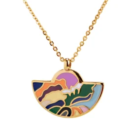 Modern Gold Necklace for Women – Vibrant Geometric Enamel Pendant, Fade-Resistant Stainless Steel