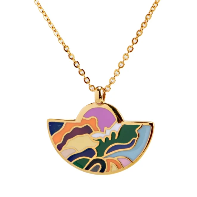 Trendy Gold Plated Mosaic Necklace – Hypoallergenic Stainless Steel, Unique Artistic Style - Image 3