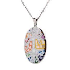 Silver Tree of Life Necklace – Stainless Steel Pendant with Color Mosaic Design | Symbolic & Stylish Gift Idea
