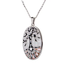 Elegant Tree of Life Pendant Necklace – Stainless Steel with Iridescent Inlay | Spiritual Jewelry Gift for Her