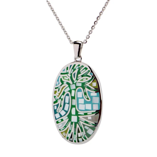 Silver Tree of Life Necklace – Stainless Steel Pendant with Color Mosaic Design | Symbolic & Stylish Gift Idea - Image 4