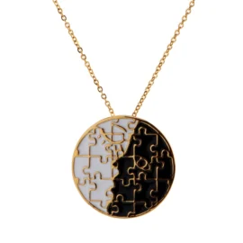 Minimalist Black & White Puzzle Pendant Necklace – Premium Stainless Steel | Unique Couple Gift | Trending 2025 Jewelry